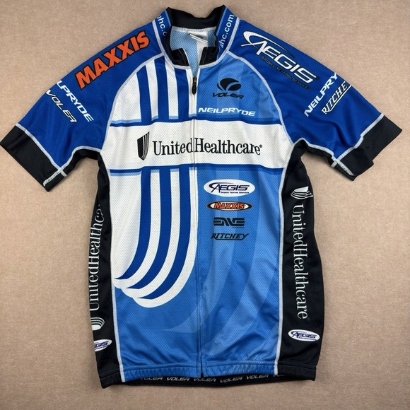 Voler Cycling Jersey Mens M Blue UHC‎ Race Full Zip Rear Pockets Raglan USA Made - Picture 1 of 10